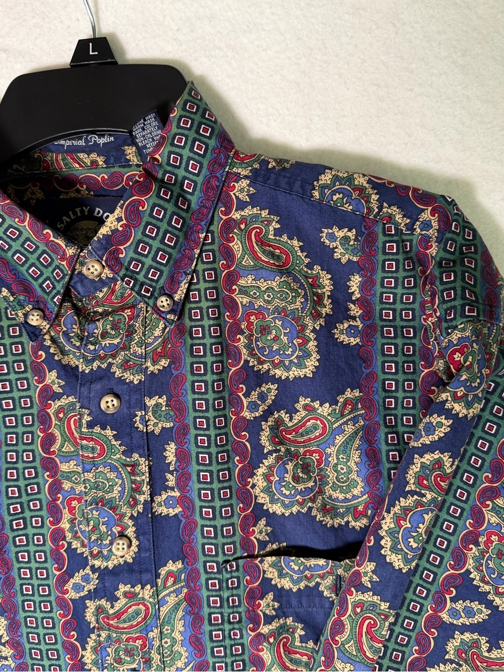Vintage Salty Dog Imperial Poplin Shirt - Mens Large - Bold Paisley & Geometric